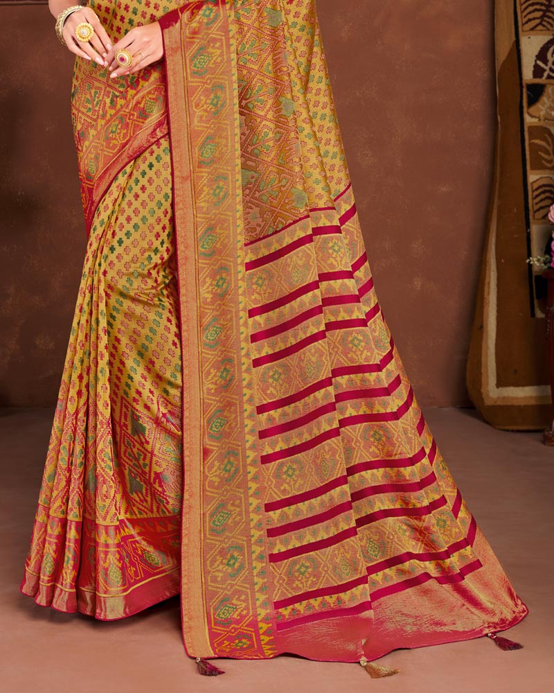 Vishal Prints Dark Mustard Silk Brasso Saree With Tassel