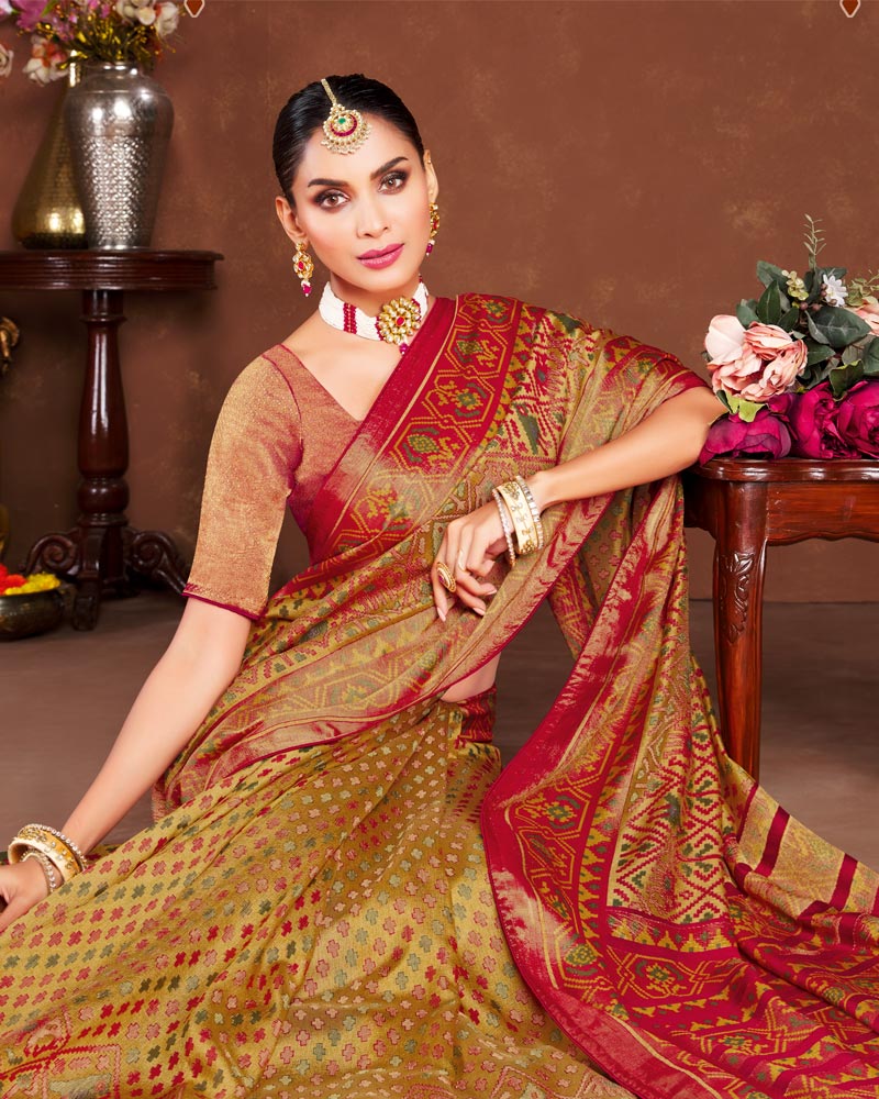 Vishal Prints Dark Mustard Silk Brasso Saree With Tassel