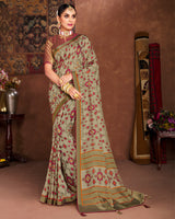 Vishal Prints Dark Beige Silk Brasso Saree With Tassel