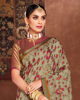 Vishal Prints Dark Beige Silk Brasso Saree With Tassel