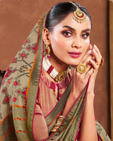 Vishal Prints Dark Beige Silk Brasso Saree With Tassel