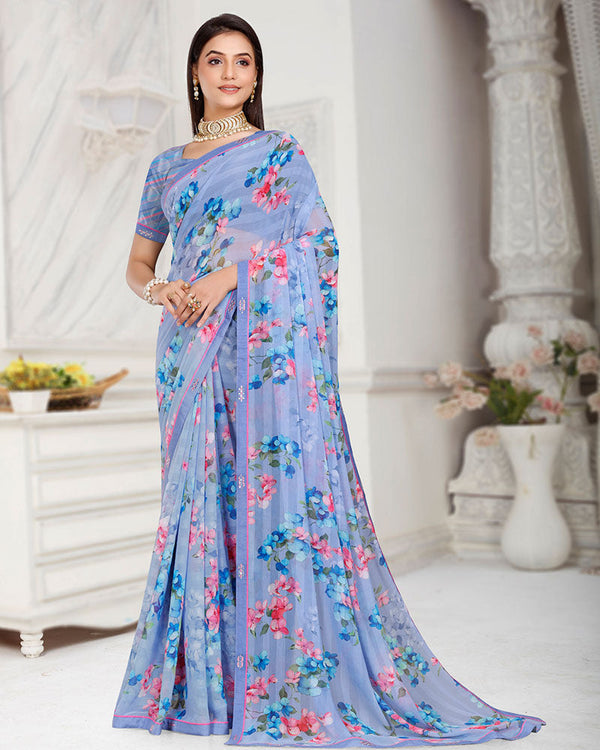 Vishal Prints Pastel Purple Patterned Chiffon Digital Print Saree With Fancy Border