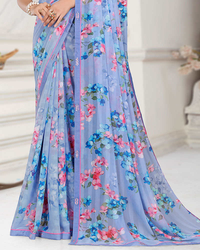Vishal Prints Pastel Purple Patterned Chiffon Digital Print Saree With Fancy Border