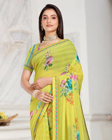 Vishal Prints Tulip Yellow Patterned Chiffon Digital Print Saree With Fancy Border