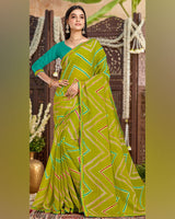 Vishal Prints Olive Green Printed Chiffon Traditional Print Saree With Fancy Border