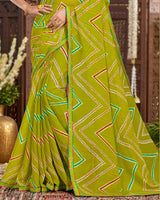 Vishal Prints Olive Green Printed Chiffon Traditional Print Saree With Fancy Border