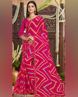 Vishal Prints Dark Fuchsia Printed Chiffon Traditional Print Saree With Fancy Border