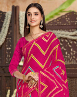Vishal Prints Dark Fuchsia Printed Chiffon Traditional Print Saree With Fancy Border