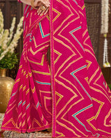 Vishal Prints Dark Fuchsia Printed Chiffon Traditional Print Saree With Fancy Border