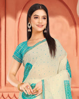 Vishal Prints Teal Blue Fancy Chiffon Printed Saree With Foil Print And Cut Work Embroidery Border