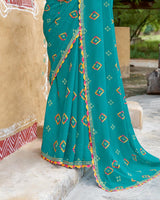 Vishal Prints Bondi Blue Printed Chiffon Traditional Print Saree With Cut Work Border