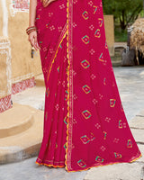 Vishal Prints Purplish Red Printed Chiffon Traditional Print Saree With Cut Work Border