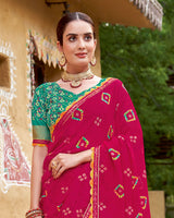 Vishal Prints Purplish Red Printed Chiffon Traditional Print Saree With Cut Work Border