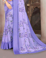Vishal Prints Dusty Lavender Printed Georgette Digital Print Saree With Weaved Satin Patta