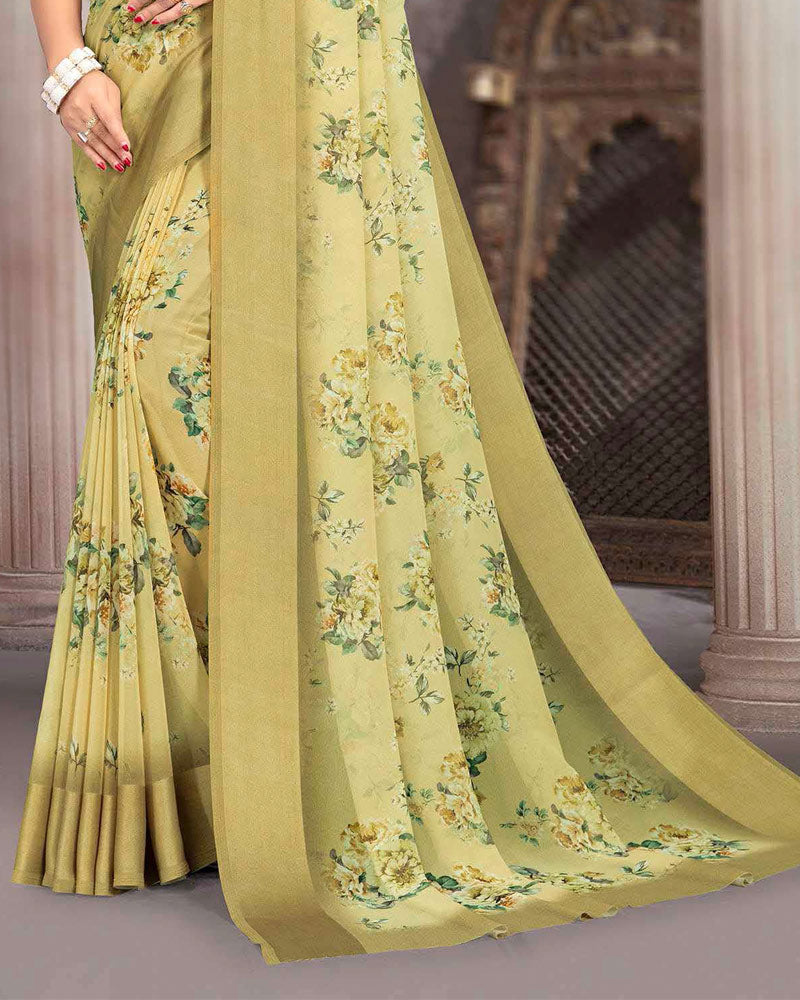 Vishal Prints Ginger Brown Printed Georgette Digital Print Saree With Weaved Satin Patta