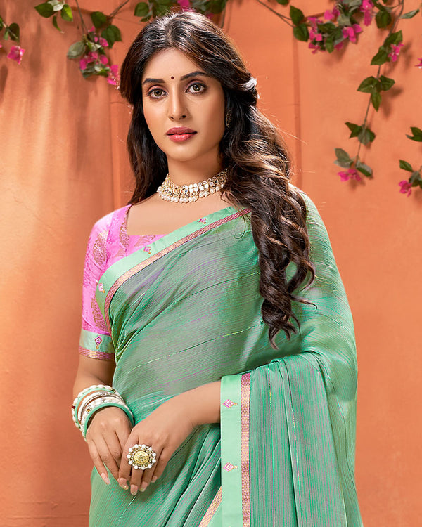 Vishal Prints Sea Green Patterned Chiffon Printed Saree With Fancy Border