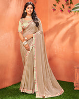 Vishal Prints Light Brown Patterned Chiffon Printed Saree With Fancy Border