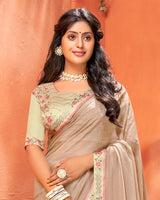 Vishal Prints Light Brown Patterned Chiffon Printed Saree With Fancy Border