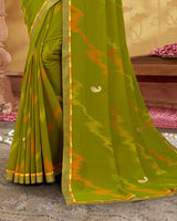Vishal Prints Dark Olive Green Printed Georgette Saree With Foil Print And Fancy Border