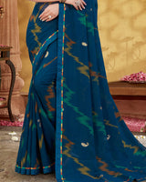 Vishal Prints Prussian Blue Printed Georgette Saree With Foil Print And Fancy Border