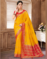 Vishal Prints Golden Yellow Designer Art Silk Saree With Zari Weaving And Diamond Work With Tassel