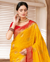 Vishal Prints Golden Yellow Designer Art Silk Saree With Zari Weaving And Diamond Work With Tassel
