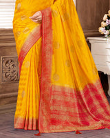 Vishal Prints Golden Yellow Designer Art Silk Saree With Zari Weaving And Diamond Work With Tassel