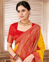 Vishal Prints Golden Yellow Designer Art Silk Saree With Zari Weaving And Diamond Work With Tassel