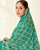 Vishal Prints Teal Green Printed Silk Brasso Saree With Foil Print And Fancy Border
