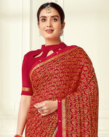 Vishal Prints Dark Red Printed Silk Brasso Saree With Foil Print And Fancy Border