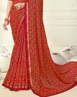 Vishal Prints Dark Red Printed Silk Brasso Saree With Foil Print And Fancy Border