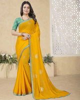 Vishal Prints Golden Yellow Georgette Saree With Foil Print And Zari Border