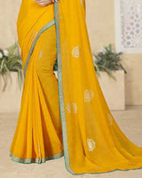 Vishal Prints Golden Yellow Georgette Saree With Foil Print And Zari Border