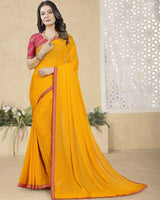 Vishal Prints Golden Yellow Georgette Saree With Foil Print And Zari Border