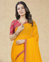 Vishal Prints Golden Yellow Georgette Saree With Foil Print And Zari Border