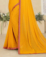 Vishal Prints Golden Yellow Georgette Saree With Foil Print And Zari Border