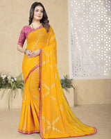 Vishal Prints Golden Yellow Georgette Saree With Foil Print And Zari Border