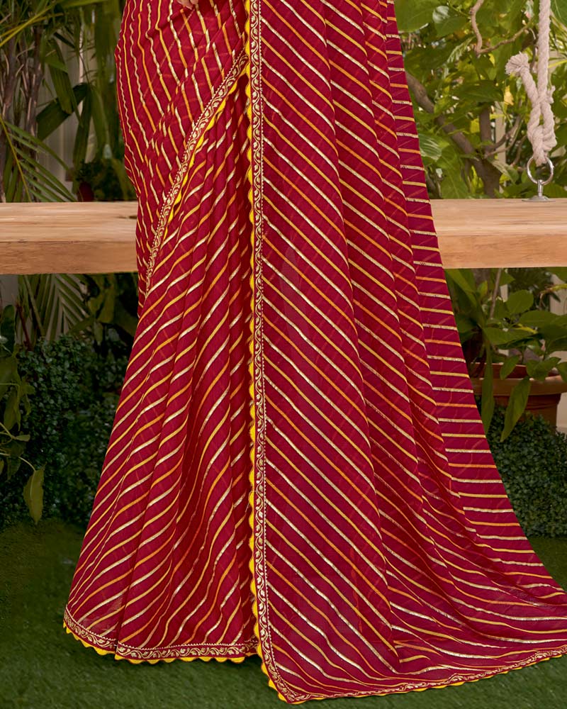 Vishal Prints Old Brick Red Printed Fancy Chiffon Traditional Print Saree With Foil Print And Cut Work Border
