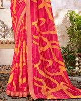 Vishal Prints Red Pink Printed Patterned Chiffon Saree With Core Piping