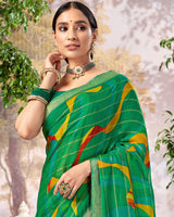 Vishal Prints Dark Sea Green Printed Patterned Chiffon Saree With Core Piping