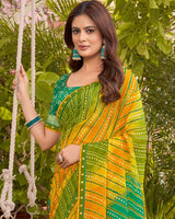 Vishal Prints Olive Green Printed Fancy Chiffon Traditional Print Saree With Border