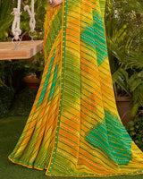 Vishal Prints Olive Green Printed Fancy Chiffon Traditional Print Saree With Border