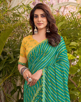 Vishal Prints Teal Green Printed Fancy Chiffon Traditional Print Saree With Cut Work Border