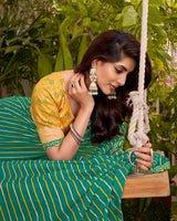 Vishal Prints Teal Green Printed Fancy Chiffon Traditional Print Saree With Cut Work Border