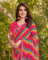 Vishal Prints Cardinal Pink Printed Fancy Chiffon Traditional Print Saree With Border