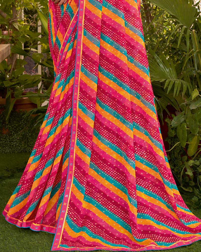 Vishal Prints Cardinal Pink Printed Fancy Chiffon Traditional Print Saree With Border