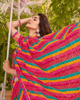 Vishal Prints Cardinal Pink Printed Fancy Chiffon Traditional Print Saree With Border