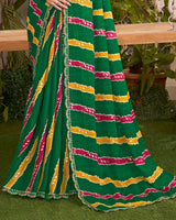 Vishal Prints Dark Green Printed Fancy Chiffon Traditional Print Saree With Cut Work Border