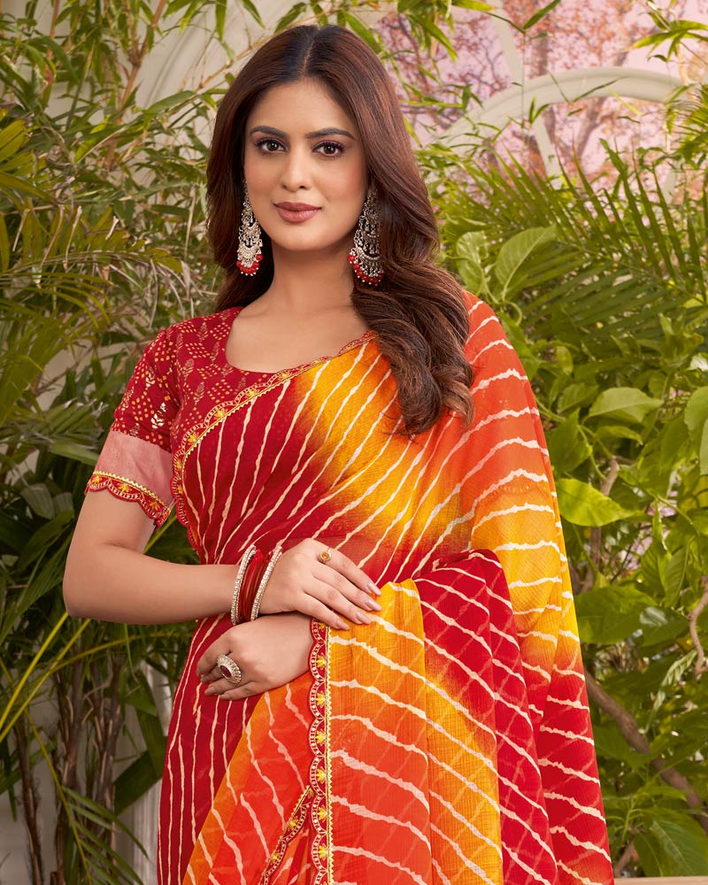 Vishal Prints Multicolored Printed Fancy Chiffon Traditional Print Saree With Cut Work Border
