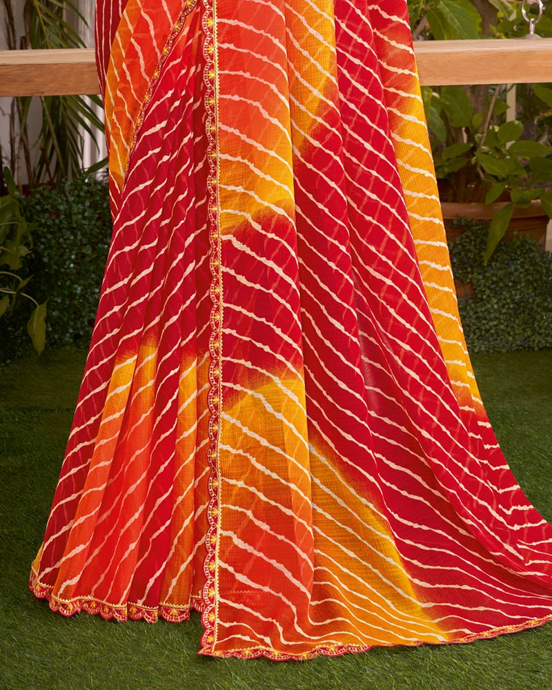 Vishal Prints Multicolored Printed Fancy Chiffon Traditional Print Saree With Cut Work Border